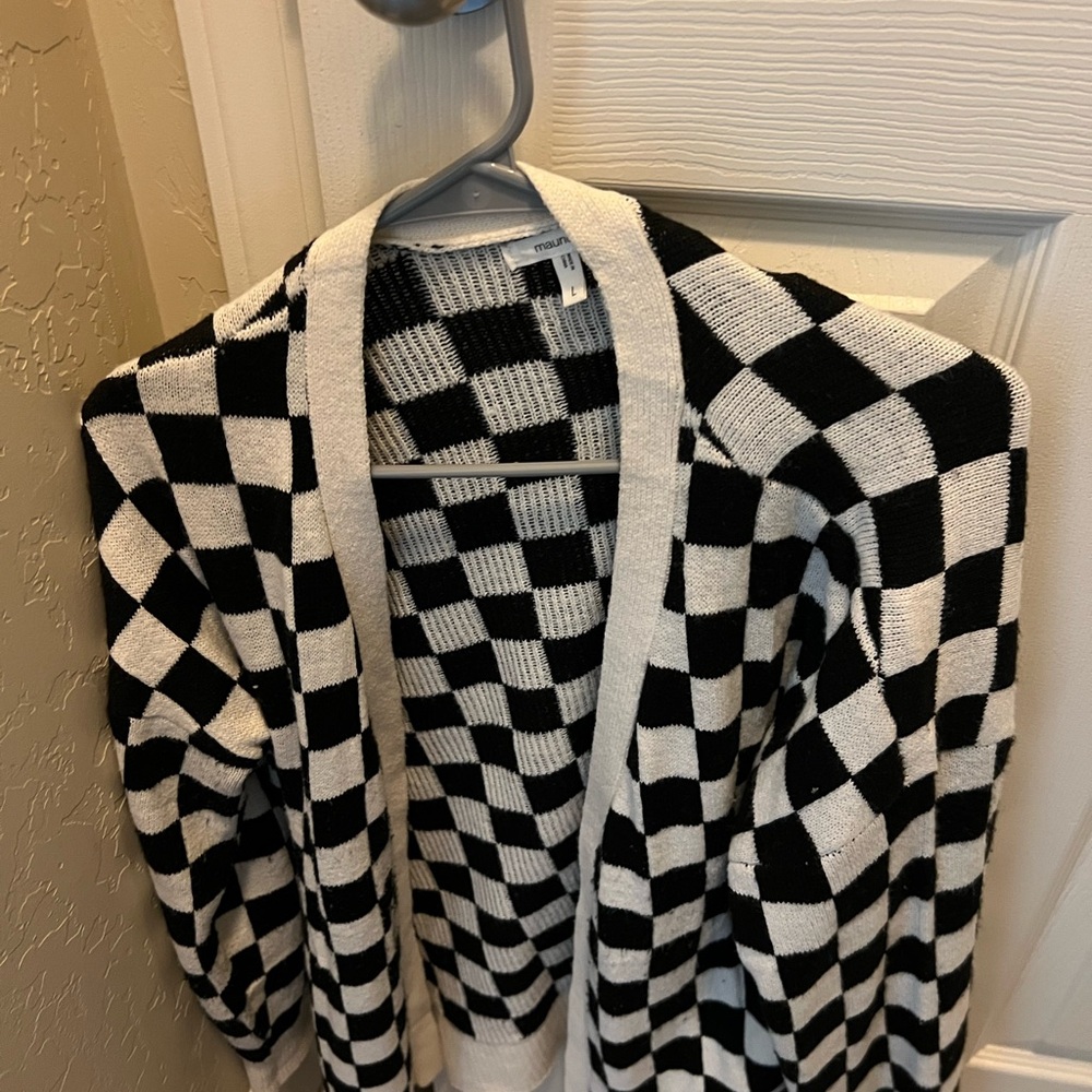 Black and White Checkered Cardigan